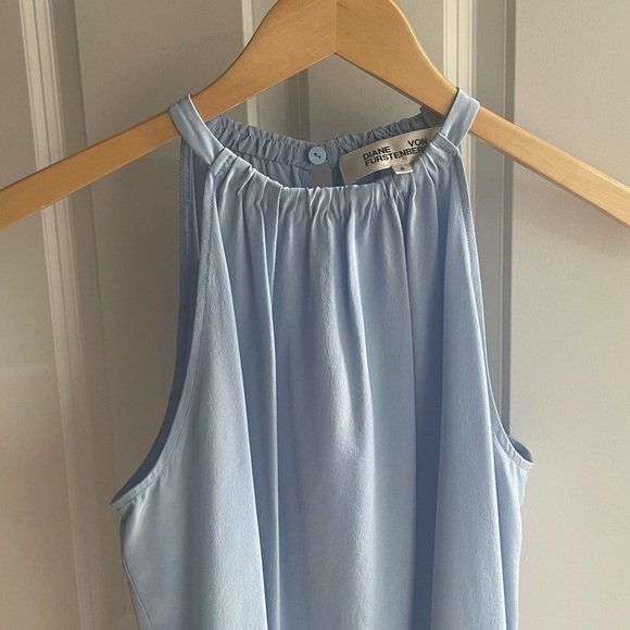 Diane Von Furstenberg DvF Baby Blue Silk Halter Pania Button Back Drape Small - Picture 3 of 8
